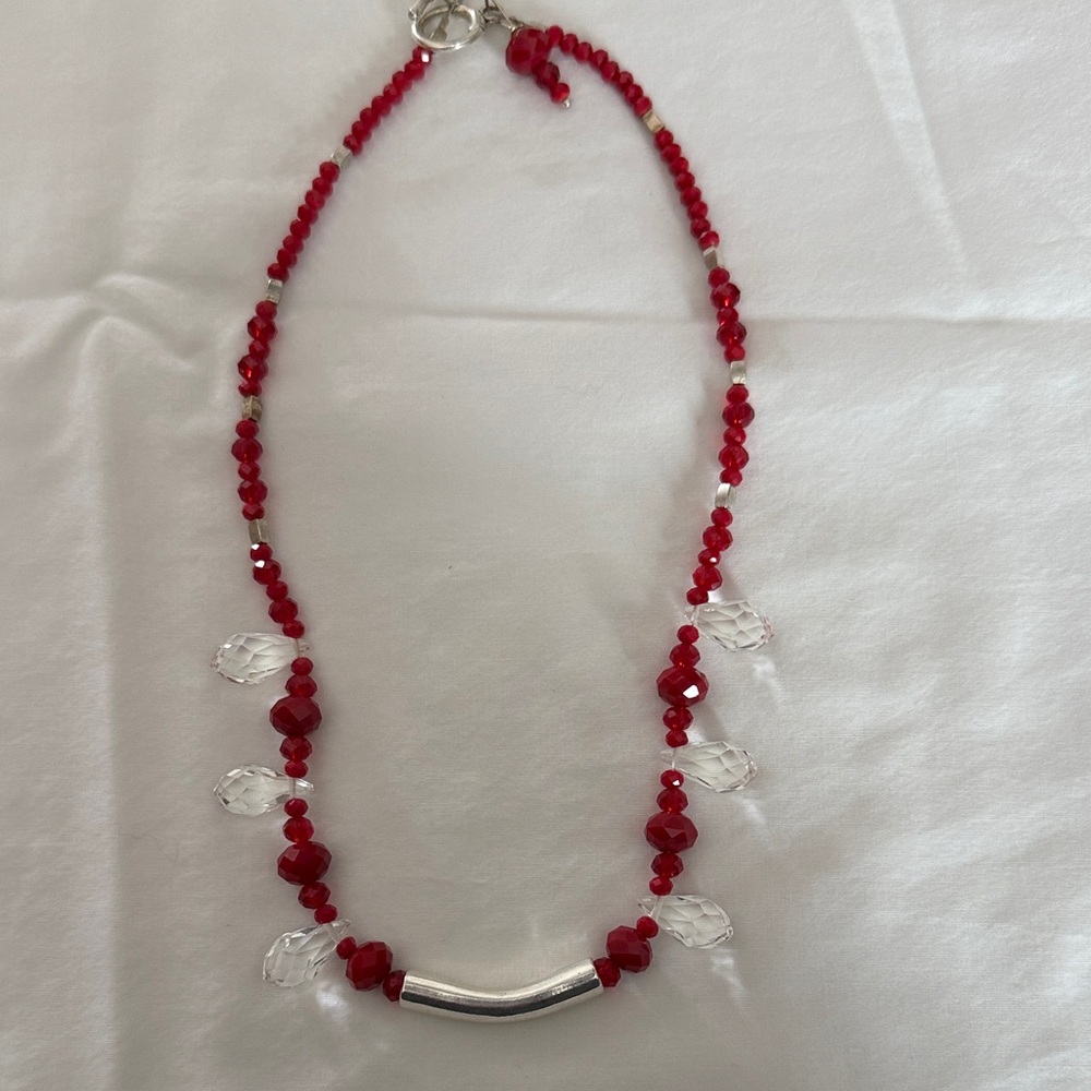 Chic Red and Silver Crystal Necklace